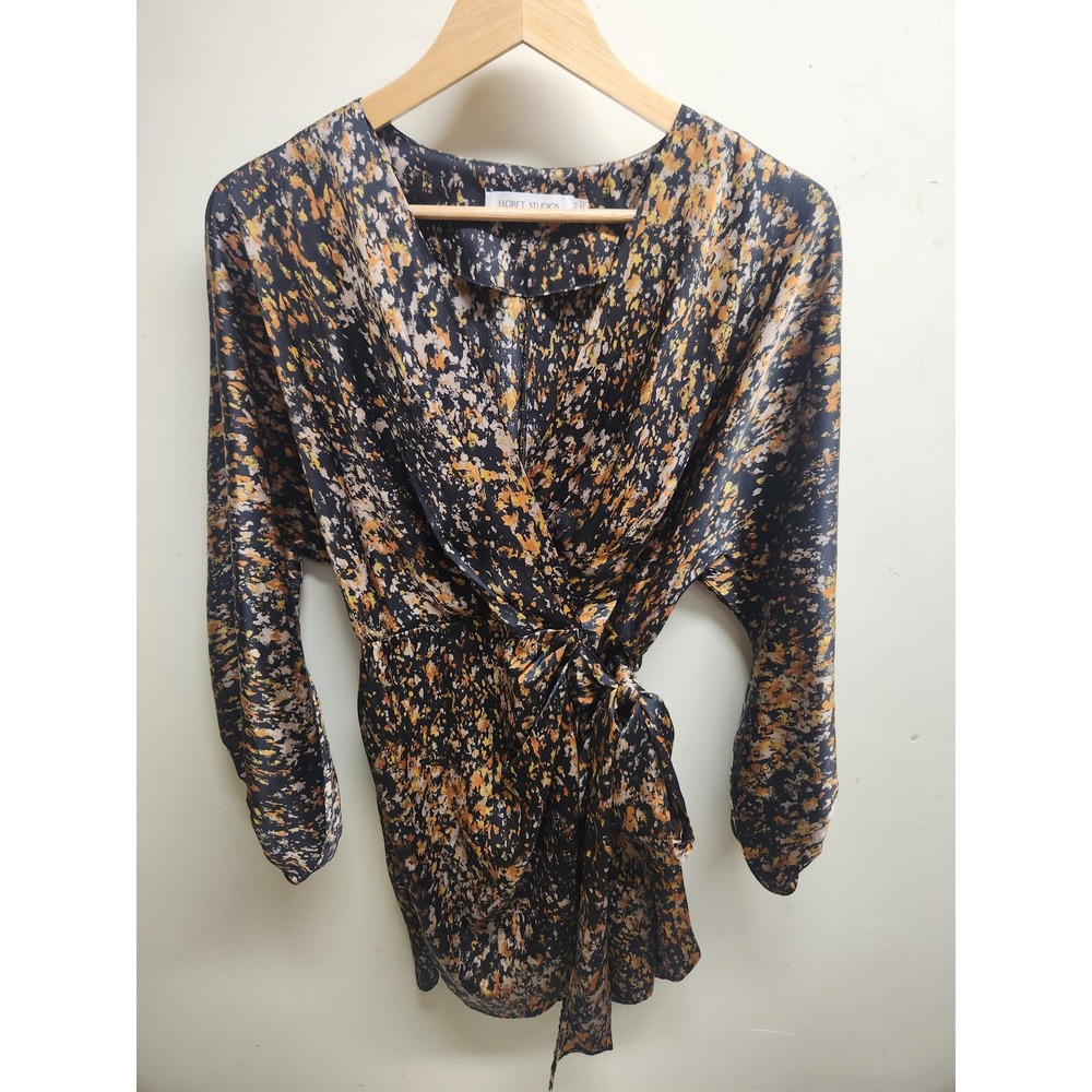 Floret Studios Women's‎ XS Long Sleeve Tie Waist Mini Dress Abstract